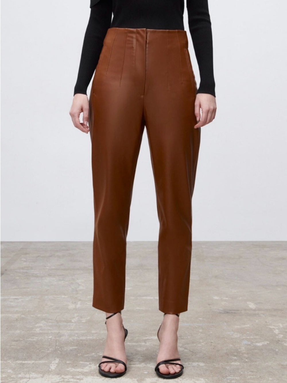 Zara Brown Vegan Leather Ankle Tapered Pants